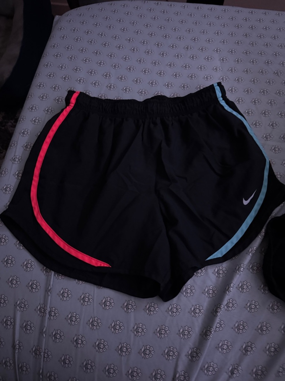 Nike Women's Black Athletic Shorts with Pink and Light Blue Trim